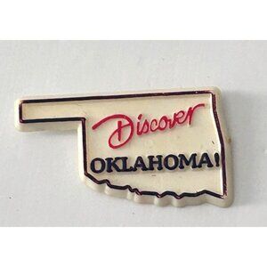 Vintage Discover Oklahoma Plastic Pin Lapel Badge State Shape Souvenir